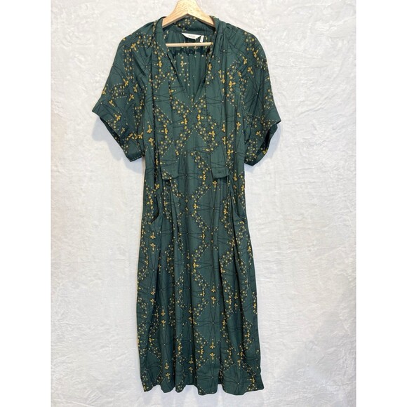 TOAST Bryn Midi Dress Pockets Green Navigation Print Floral Crepe Large - Picture 1 of 12